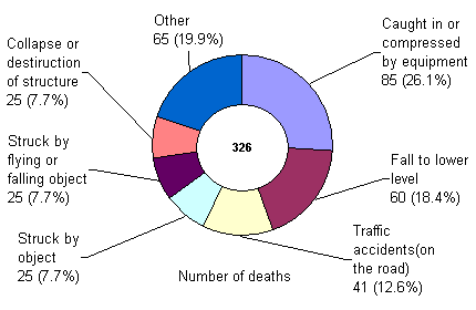 Types of Accidents in the Manufacturing Industry (2001) Number of deaths